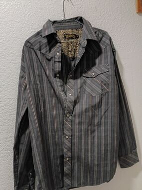 Micros Black and Gray Striped Western Shirt